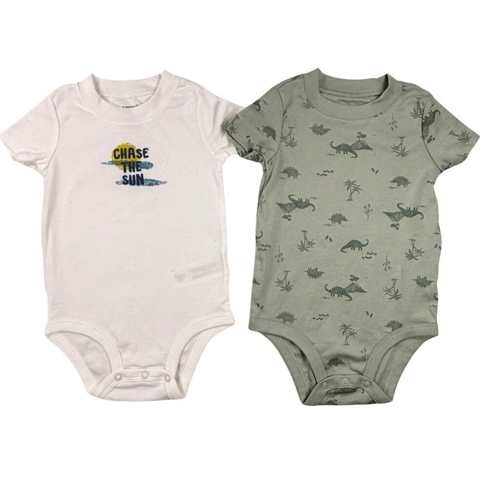 NEW Carter's Lot of‎ 2 Baby Boy 18M Bodysuit Dinosaur Chase the Sun Green White